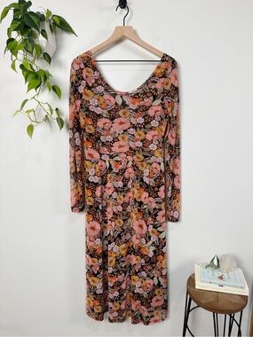 Altar Houseline Megumi Dress in Midnight Moon Floral Sheer Midi Boho 90s Size 3X